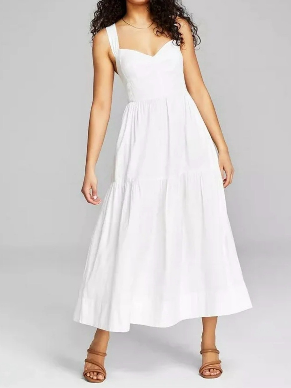 And Now This White Sweetheart Neck Tiered Midi Dress Womens Large NWT